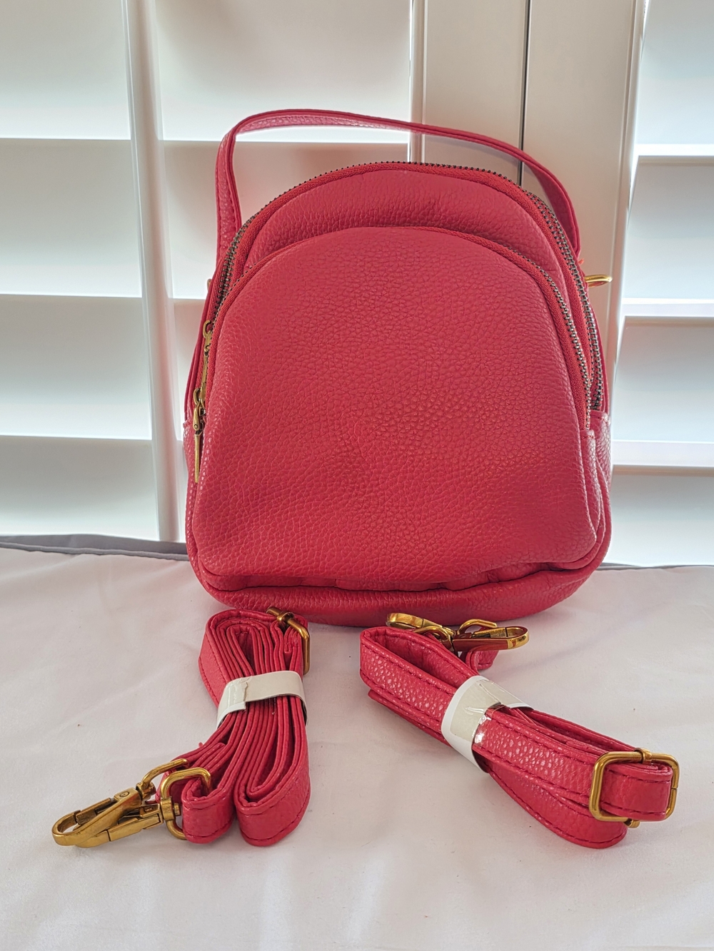 NEW Pebbled Red Women's Leather Crossbody Backpack